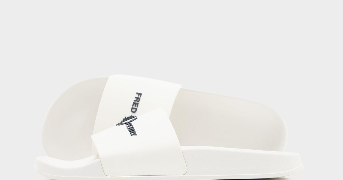 White Fred Perry Branded Slides – size? UK